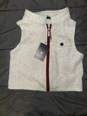 Ben Sherman Light Gray Quilted Kids Vest with Burgundy Zip